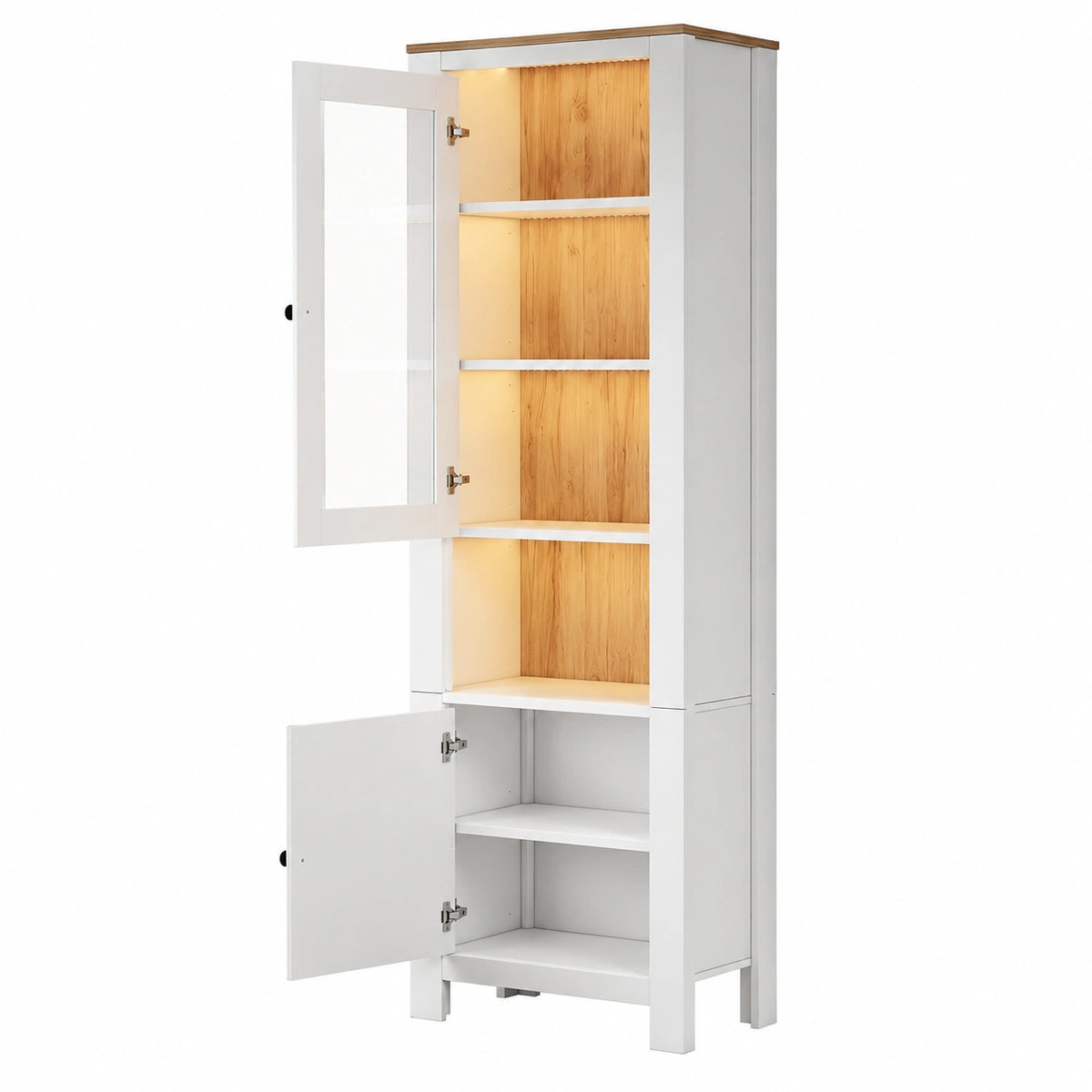 Armoire, avec rangement, avec portes, en verre, 70 x 188 cm, coloris blanc et naturel, pour la chambre