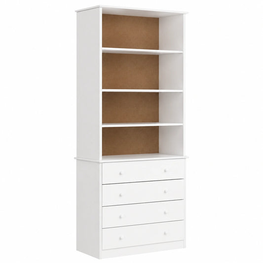 Armoire, avec rangement, avec tiroirs, avec étagères, en bois massif, 77 x 35 x 186,5 cm, coloris blanc, pour la chambre