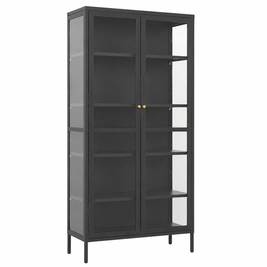 Meuble polyvalent, en acier et verre trempé, 90 x 40 x 180 cm, coloris anthracite, pour les espaces de vie