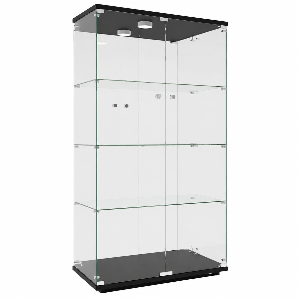 Bureau, avec portes, avec éclairage LED, en verre, coloris noir, pour l’espace de travail