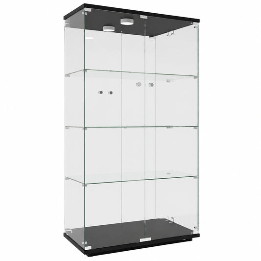 Bureau, avec portes, avec éclairage LED, en verre, coloris noir, pour l’espace de travail