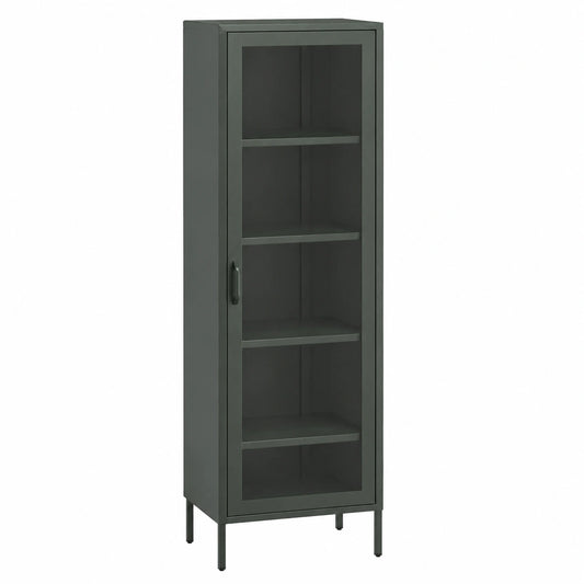 Armoire, réglable, avec étagères, avec portes, en verre trempé, coloris vert, 50 x 180 x 35 cm, pour la chambre
