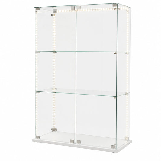Armoire, avec étagères, avec portes, en verre, coloris blanc, 123 x 78,5 x 35 cm, pour la chambre