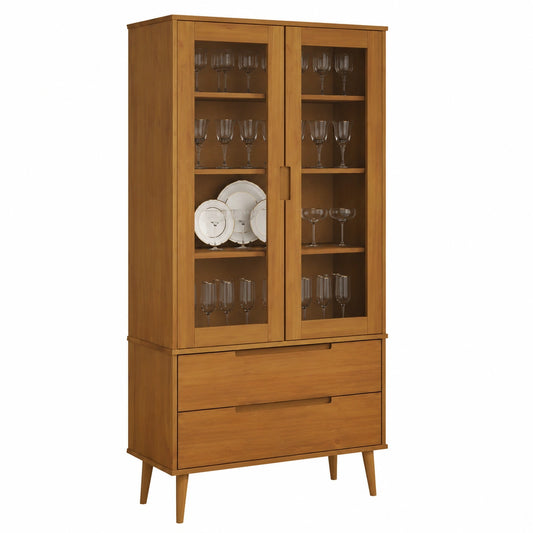 Bureau, avec rangement, en bois massif et verre, coloris marron, 90 x 35 x 175 cm, pour l’espace de travail