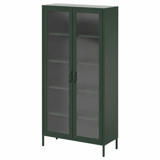 Armoire, en verre trempé, réglable, avec étagères, avec portes, coloris vert, 80 x 185 x 45 cm, pour la chambre