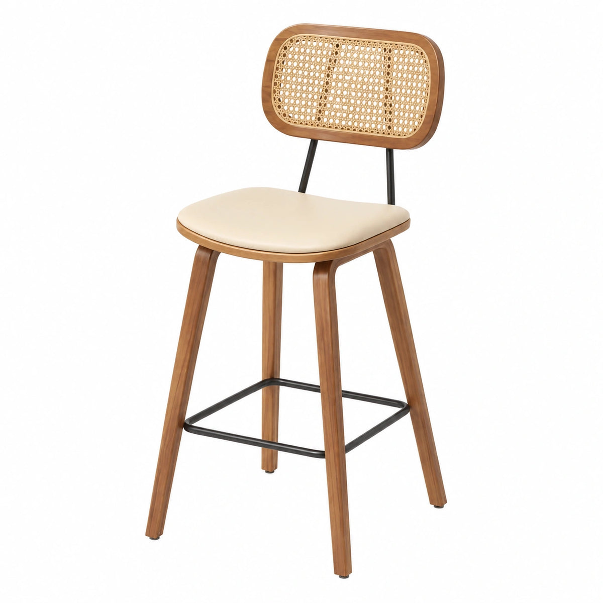 Chaise, en résine tressée et cuir, coloris beige, pour la salle à manger ou la cuisine