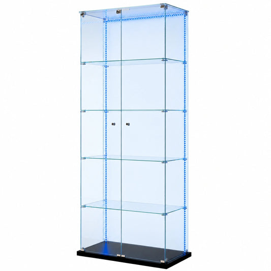 Armoire, en verre, avec étagères, avec portes, coloris noir, pour la chambre